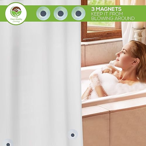 Miniatura 4 de Forro de cortina de ducha de PEVA resistente con imanes y ventosas, 70 x 72 pulgadas de largo