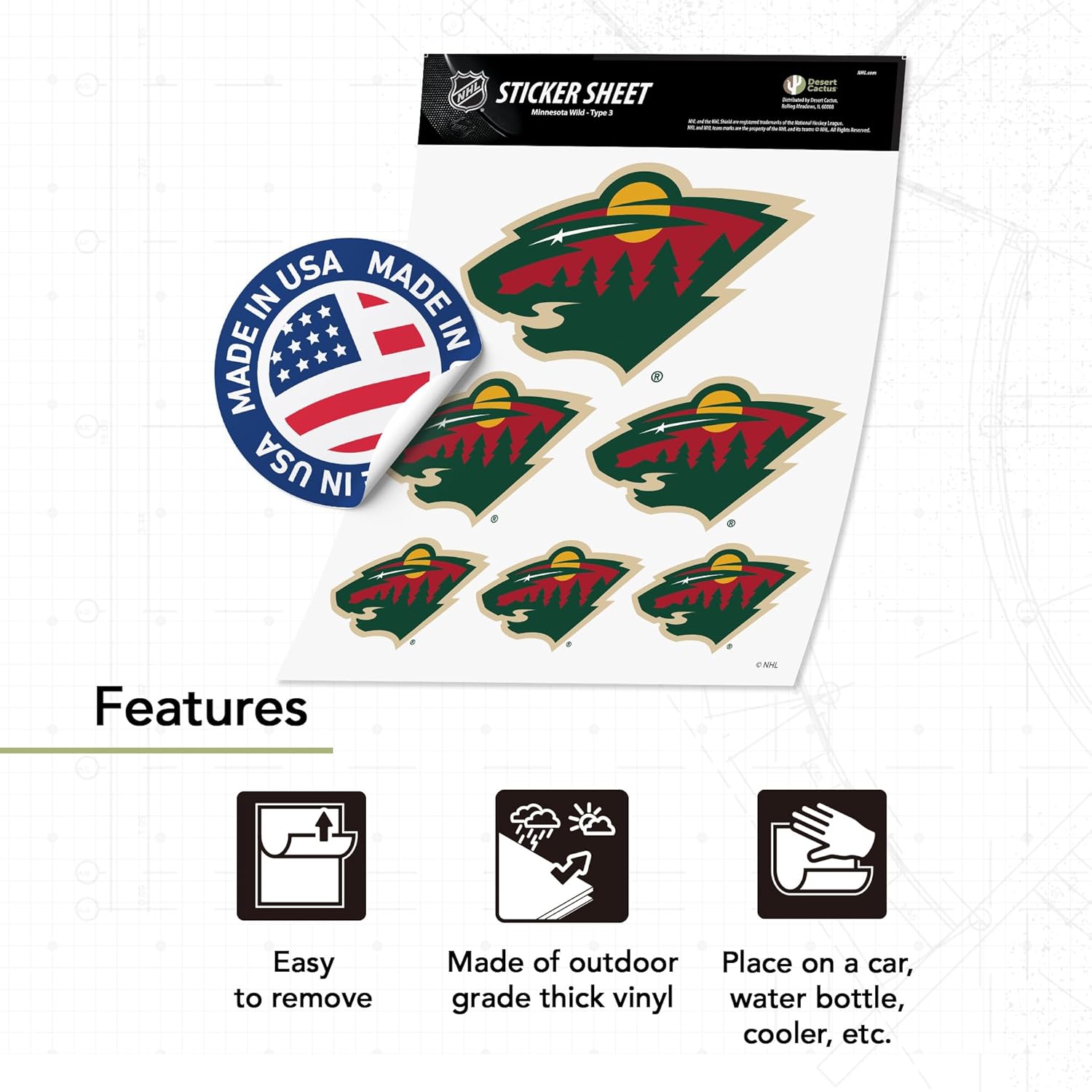 Desert Cactus Minnesota Wild Sticker NHL Team National Hockey League Vinyl Decal Laptop Water Bottle Car Scrapbook (Type 3 - Main Logo) - Image 3