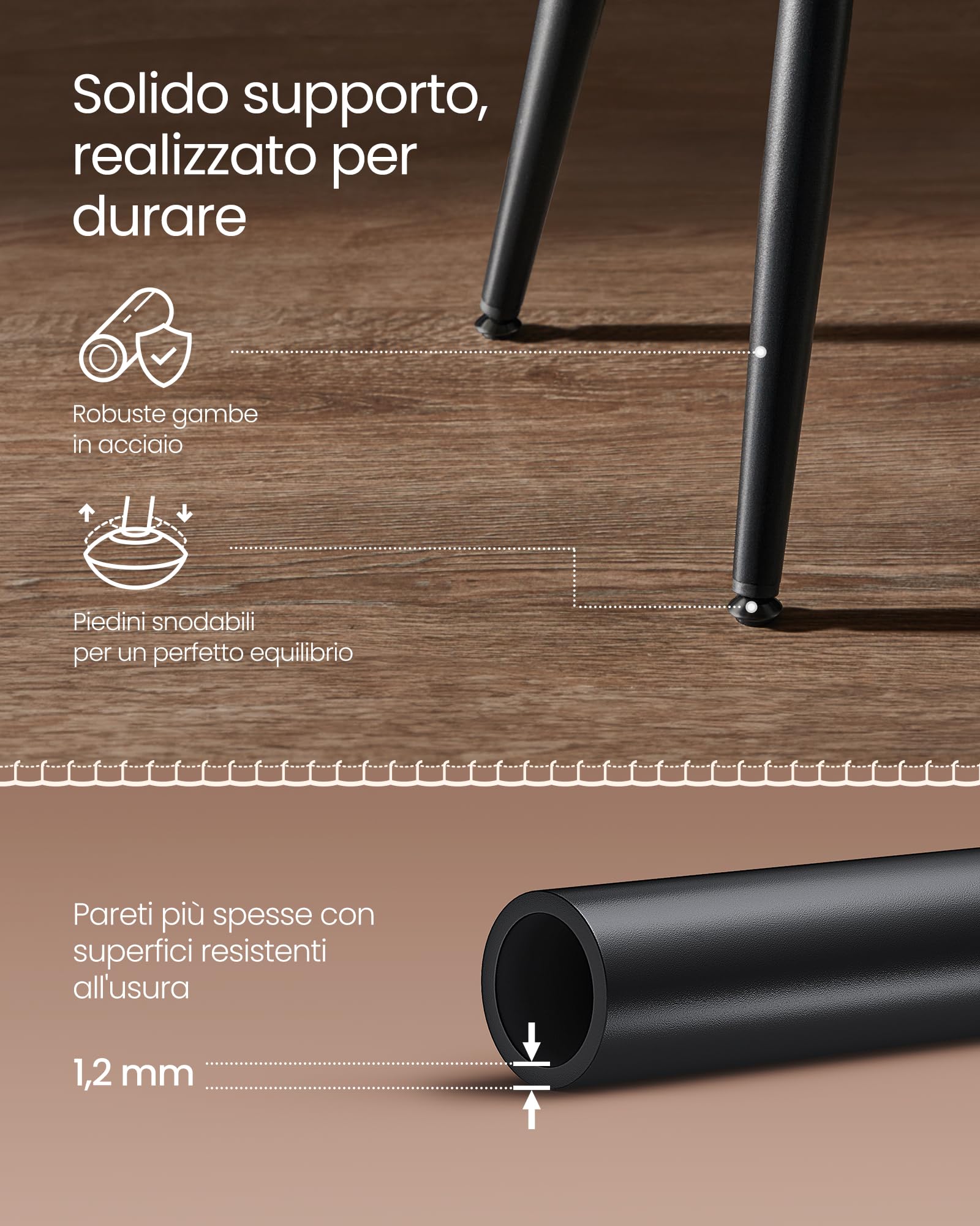 VASAGLE EKHO Collezione - Sgabelli Cucina, Set da 2 Sgabelli Alti da Bar, Sedie Cucina, PU con Cucitura, Moderno di Metà Secolo, Altezza 76,2 cm, Facile da Montare, Marrone Caramello LBC090K01V1