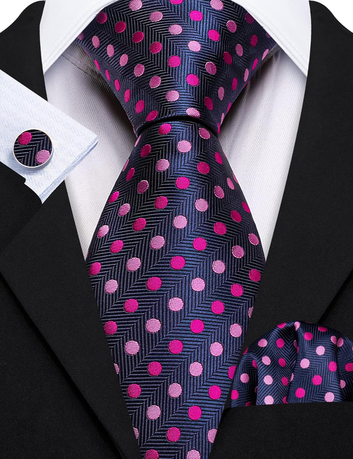 Barry.Wang Ties for Men Silk Tie Sets Polka Dot Woven Necktie Pocket Square Cufflinks Business Wedding - Image 4