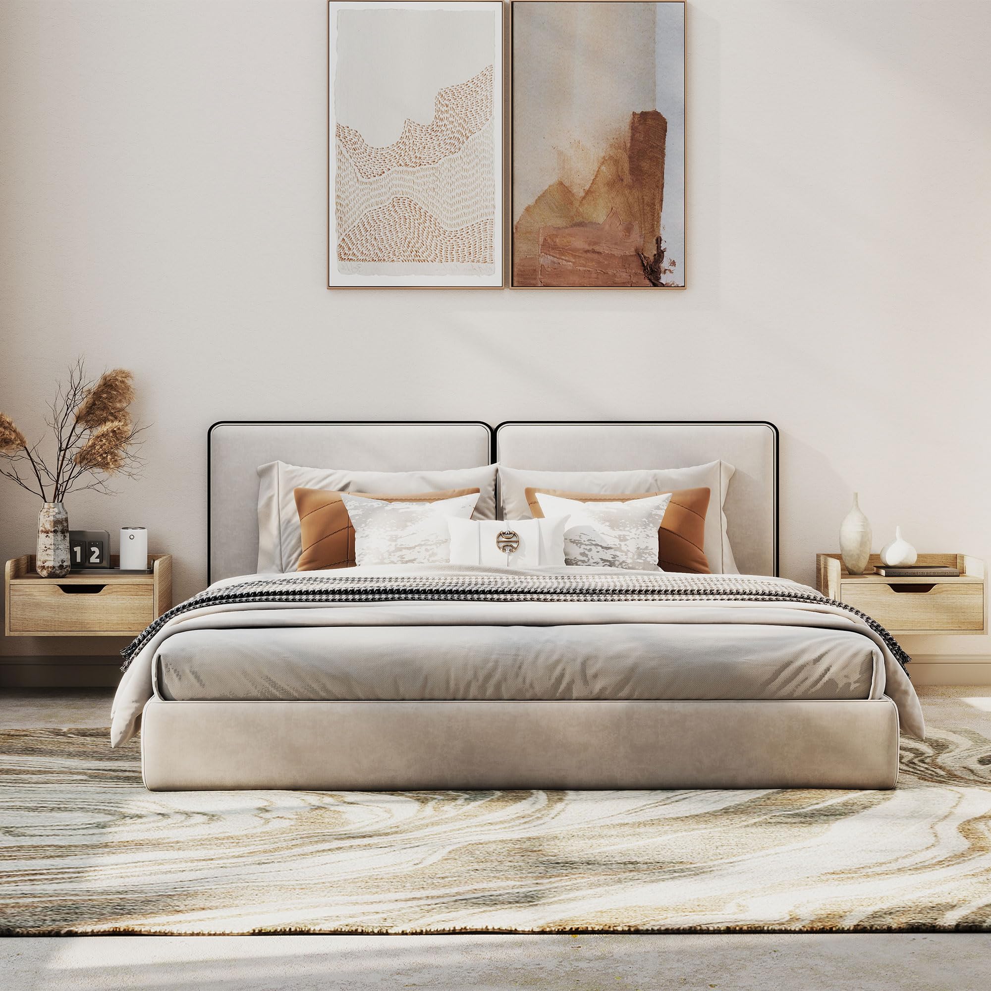 HOMCOM Set di 2 comodini da parete, comodini sospesi con cassetto e piano rialzato, stile moderno, per camera da letto, soggiorno, 40 x 30 x 19,5 cm, legno naturale