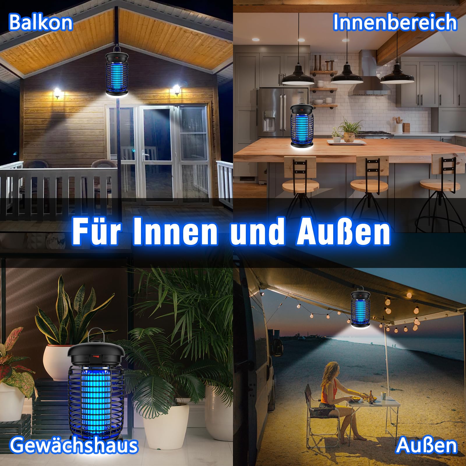 seenlast Insektenvernichter Elektrisch, Mückenlampe 15W 4200V Mückenfalle Mückenschutz Mit LED-Licht, Fliegenfalle Elektrisch Mückenabwehr, für Mücken,Motten,Fliege,Spinnen, Wasserdicht IPX4