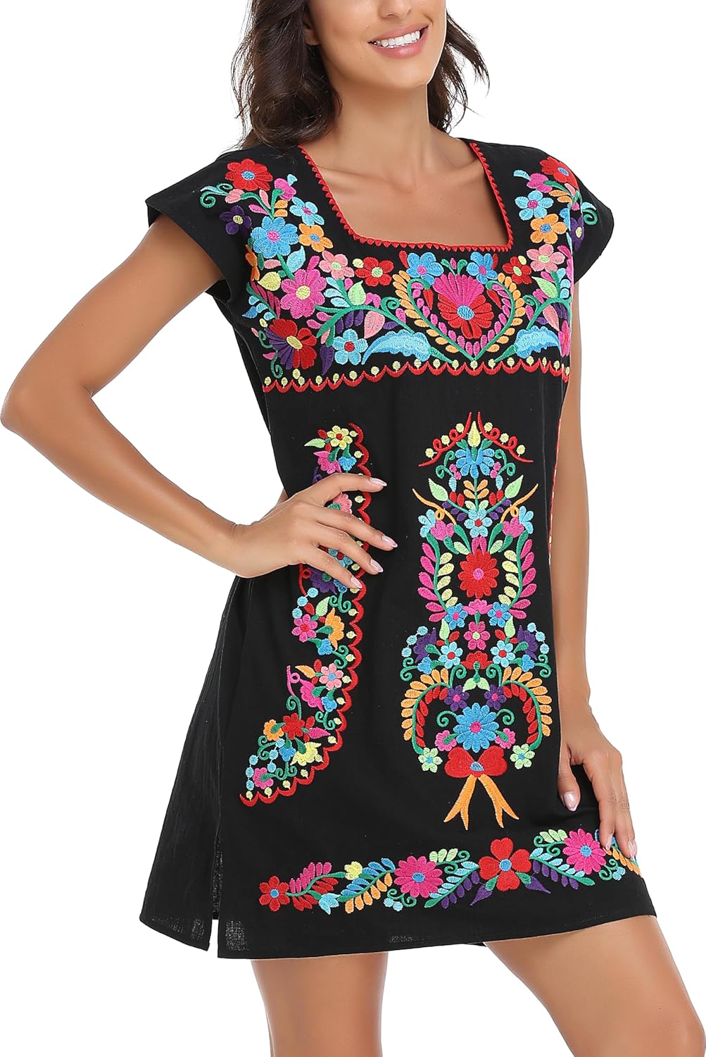 YZXDORWJ Women Mexican Embroidered Dress Ruffle Collar Sleeveless - Image 8