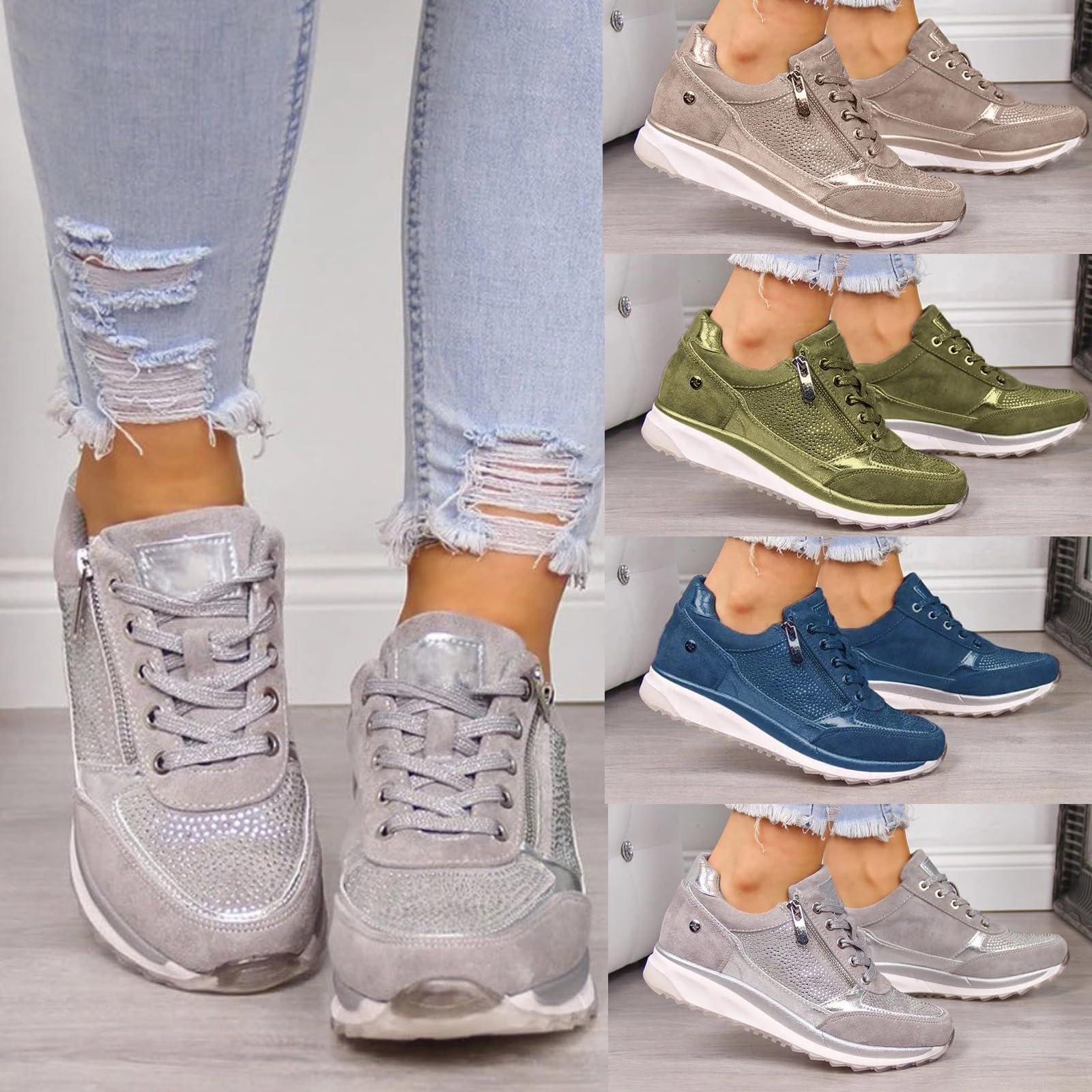 Baskets Orthopédiques avec Fermeture éclair, Baskets Décontractées avec Soutien De La Voûte Plantaire pour Femme, Chaussures De Tennis Confortables à Enfiler