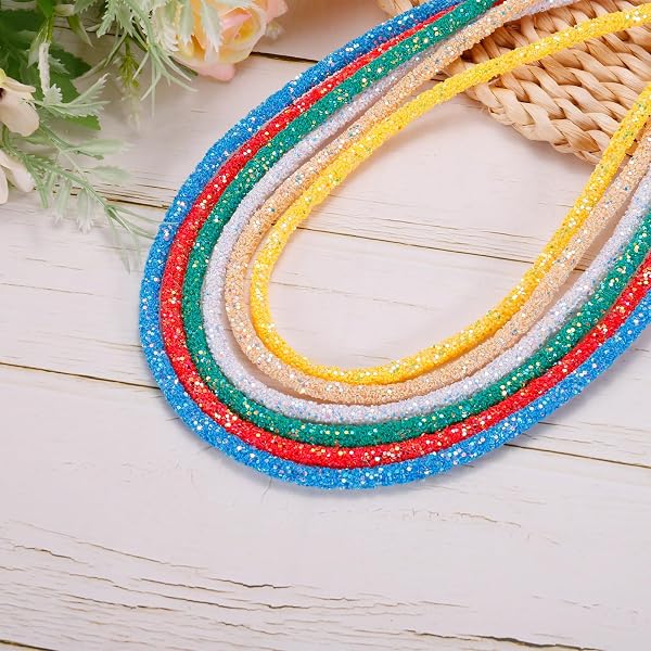 sourcing map 5 Yard 6mm 0.24 inch Glitter Sequins Rope Sequins Rhinestone Tube Cord for DIY Wedding Dresses Costume Clothing Shoes Jewelry Accessory Clear White - 5
