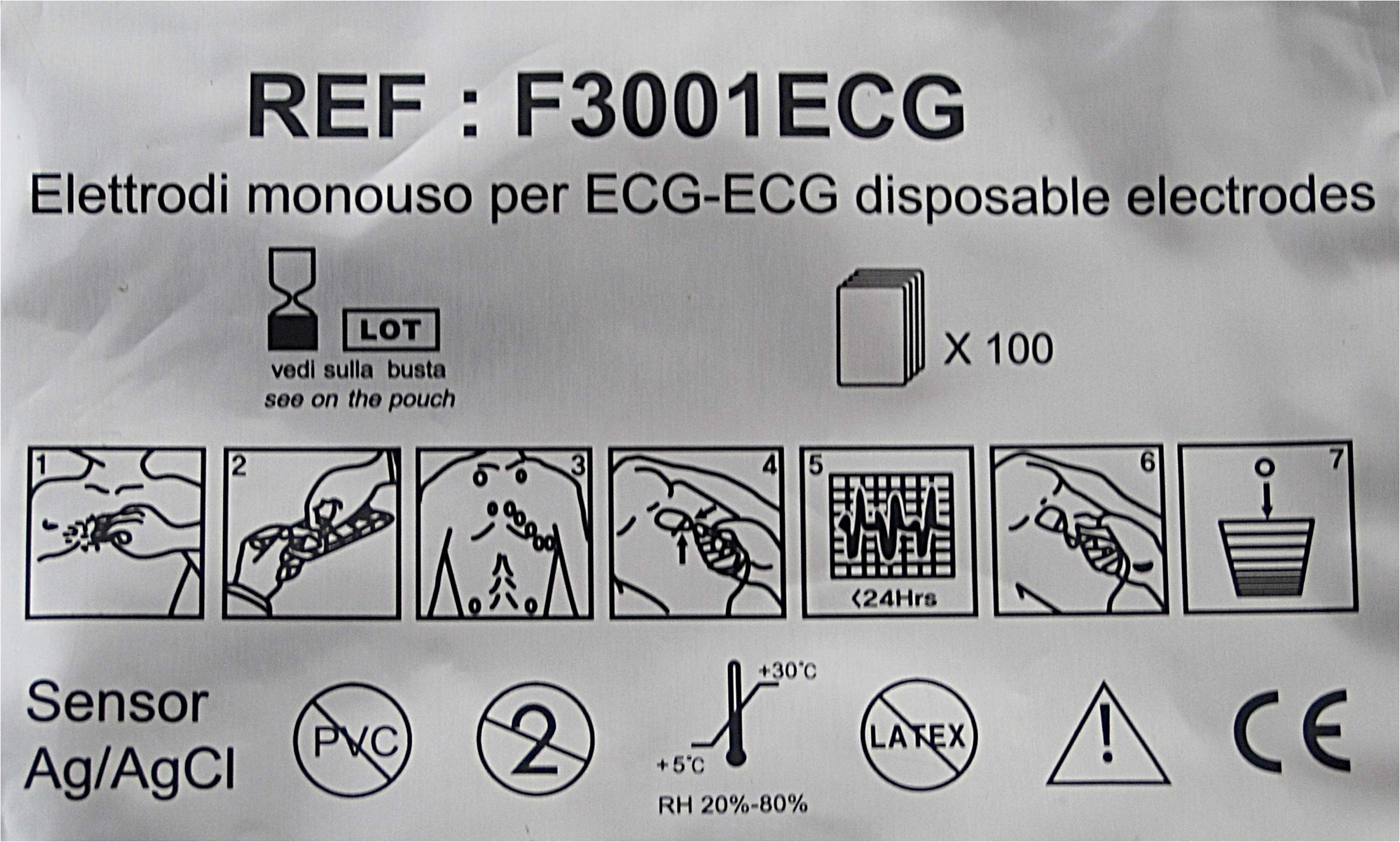 Fiab F3001ECG Elettrodi a Francobollo Pregellati Monouso per ECG, 23 x 34mm