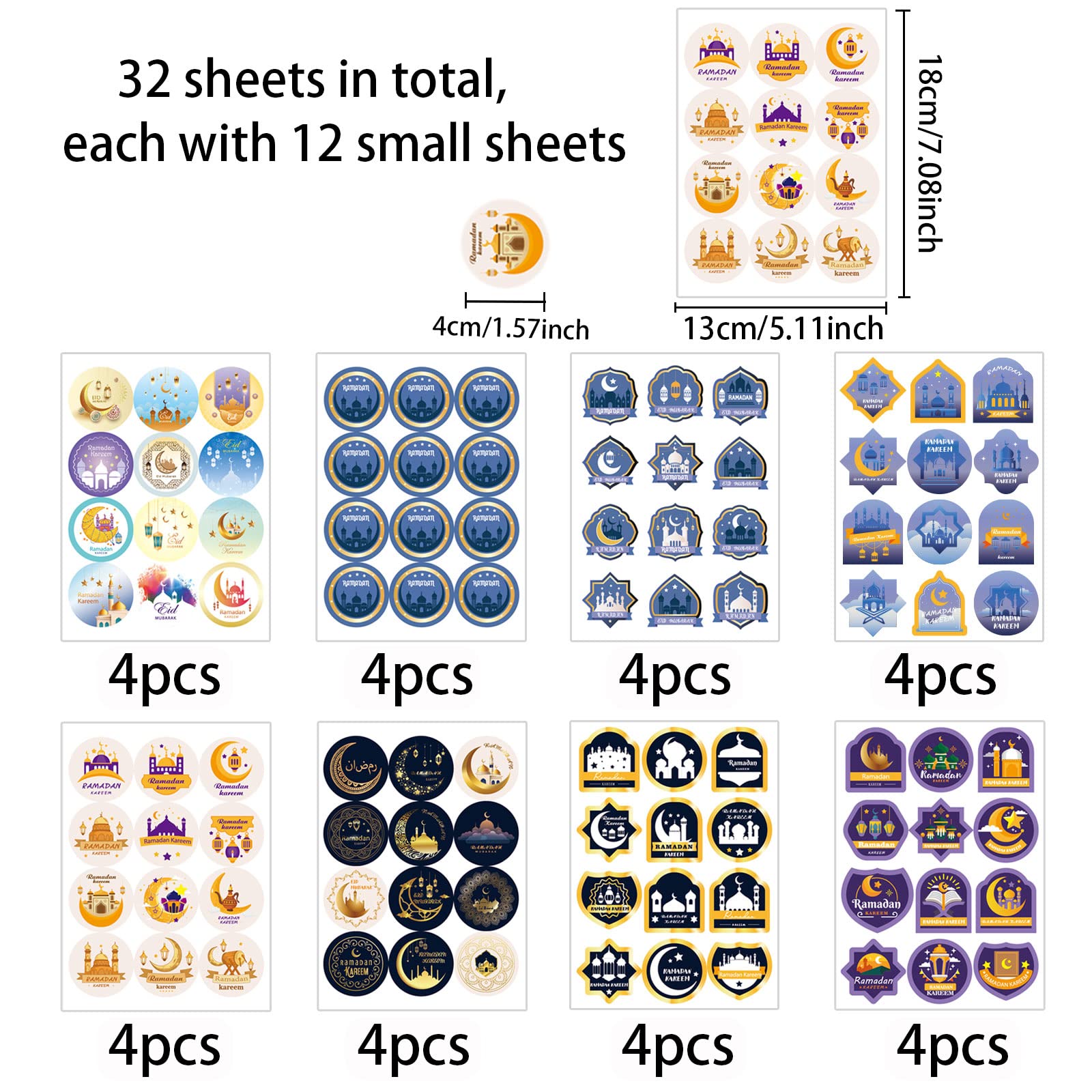 Adesivi Eid Mubarak Ramadan - 384 Stickers Rotondi Per Sacchetti Caramelle | Decorazioni Fai Da Te Per Feste Musulmane - Foto 8