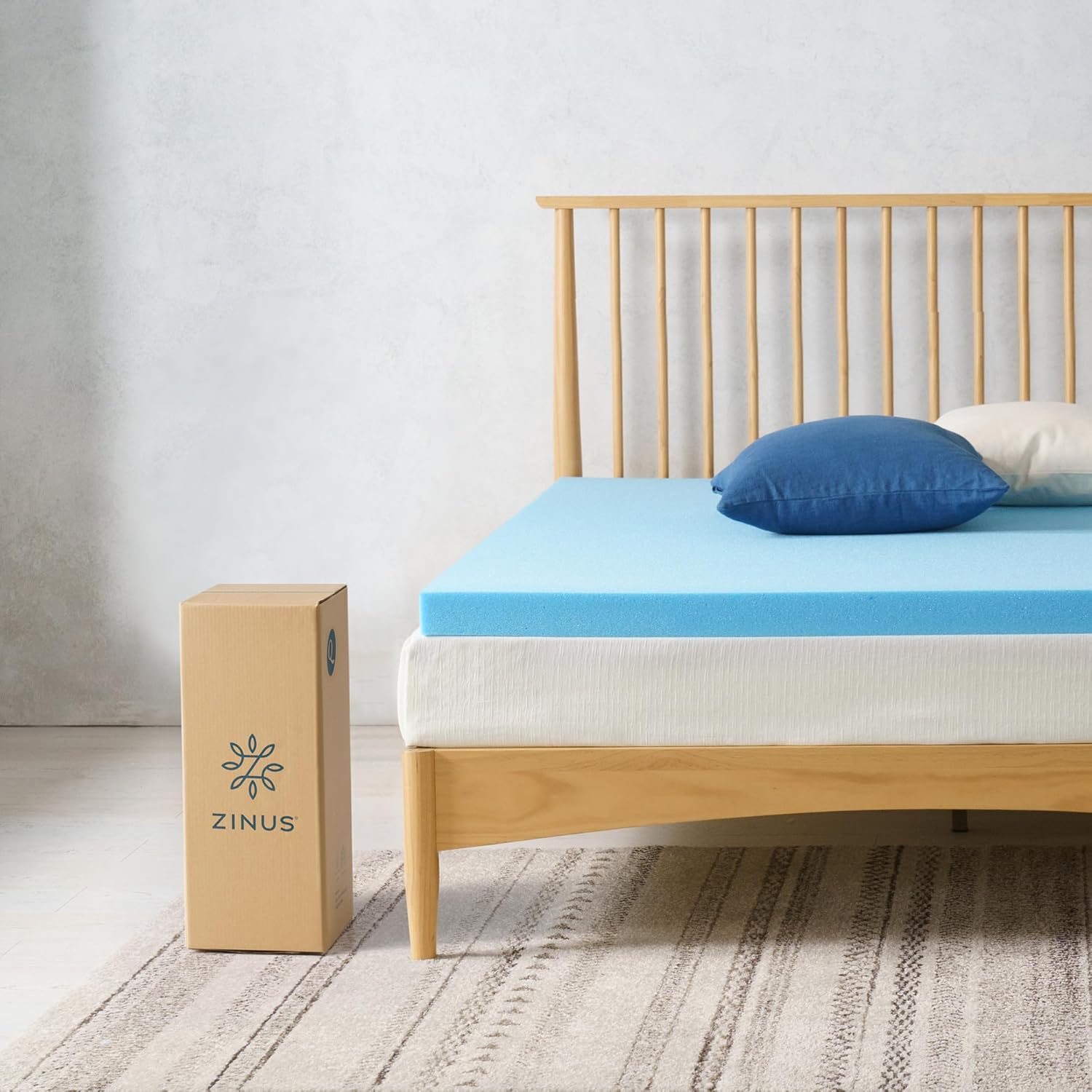 ZINUS 2 Inch Green Tea Cooling Gel Memory Foam Mattress Topper, Smaller, More Convenient WonderBox Packaging, Cooling Gel Foam, CertiPUR-US Certified, Queen