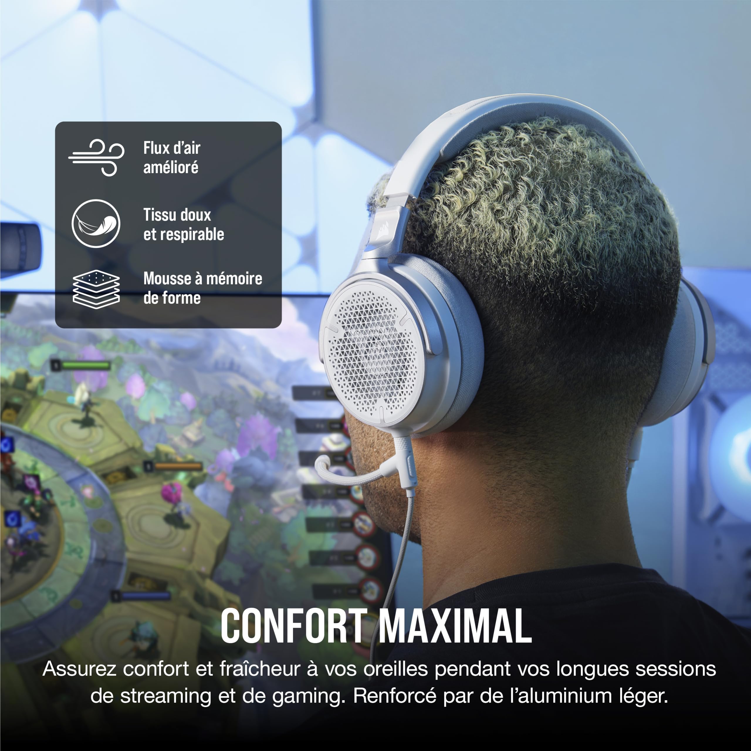 Corsair Virtuoso Pro Casque de Jeu Ouvert Filaire - Microphone Unidirectionnel Détachable - Conducteurs en Graphène de 50 mm - Réponse en Fréquence 20Hz-40 kHz - Blanc