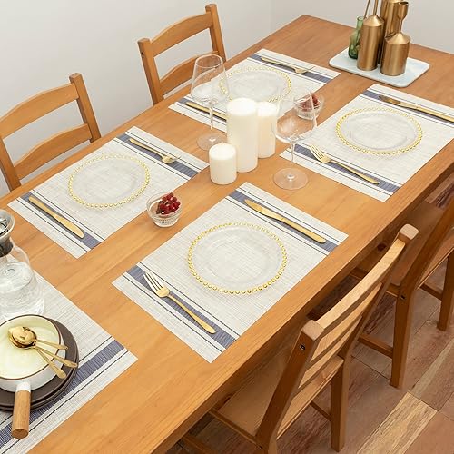Miniatura 7 de Winknowl Juego de 6 manteles individuales, resistentes al calor, antideslizantes, de vinilo, para mesa de comedor, lavables, duraderos, elegantes,