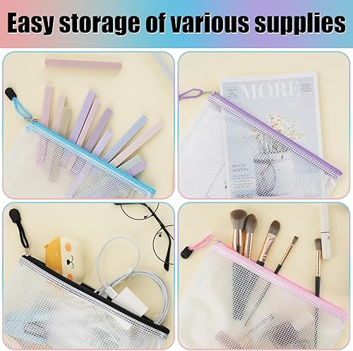 Miniatura 7 de EOOUT 20 bolsas de malla con cremallera de 9.3 x 6.7 pulgadas, 10 colores con cremallera para organizar el almacenamiento, bolsa impermeable para