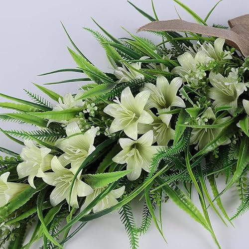 Miniatura 3 de Corona de Pascua para puerta de Pascua, corona de hojas verdes de Pascua, corona de puerta delantera, corona colgante de Pascua para Pascua,