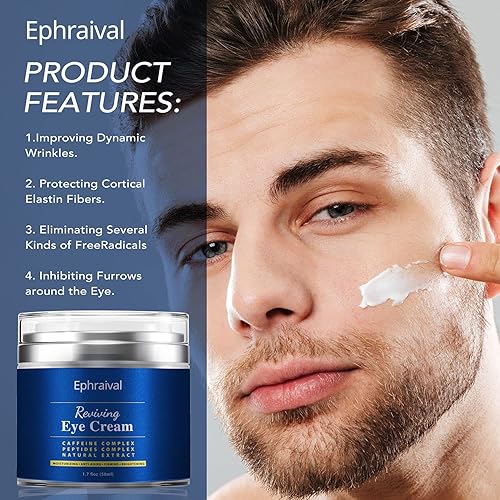 Miniatura 5 de Ephraival Crema de ojos para hombres, crema de ojos para ojeras e hinchazón, crema de ojos con cafeína antienvejecimiento para hombres, ilumina,