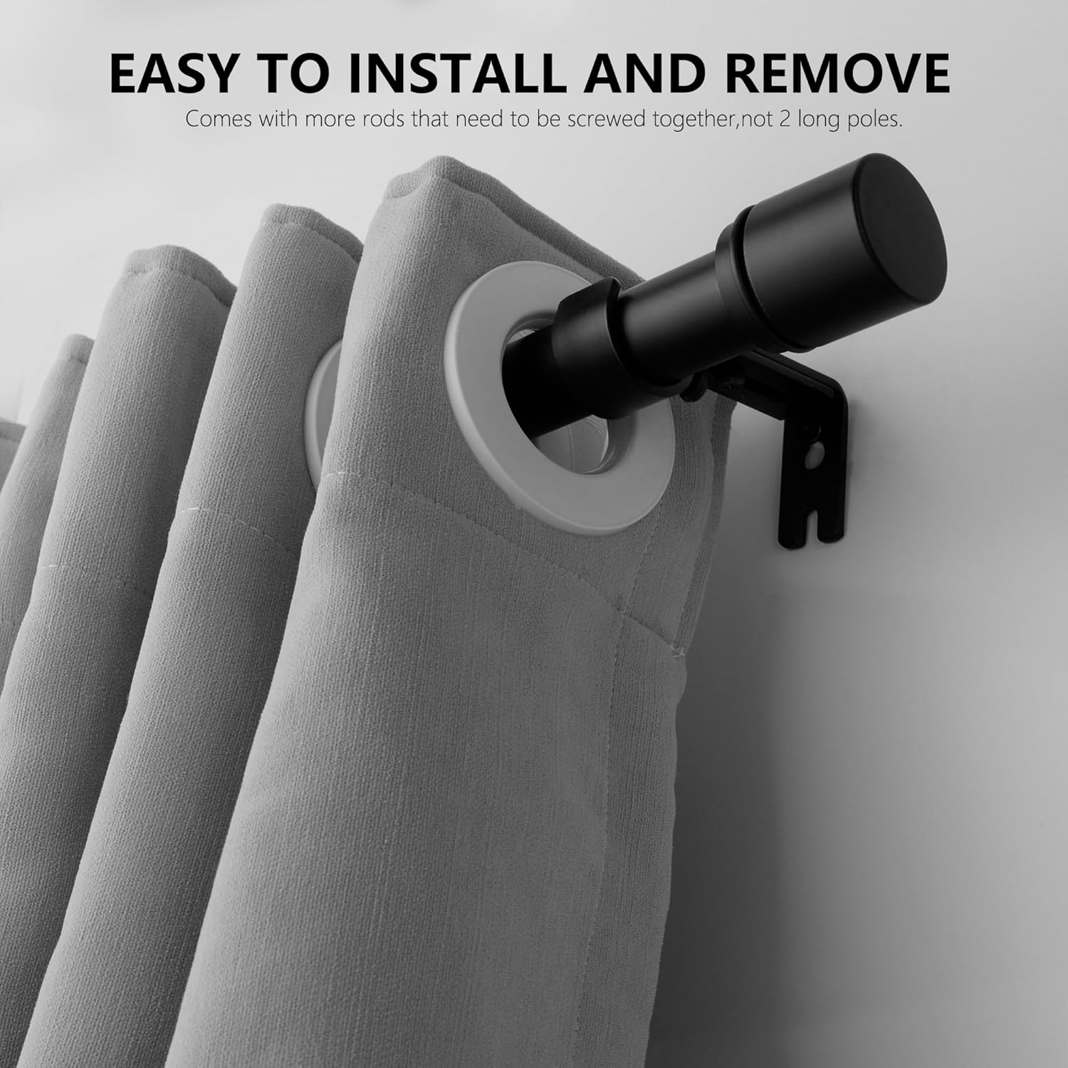 Curtain Rods for Windows 16 to 48 Inches, Adjustable Curtain Rod, 1 Inch Diameter Window Curtain Rod with Aluminium End Cap, Heavy Duty Sturdy Drapery Rods, Black, 2Pack