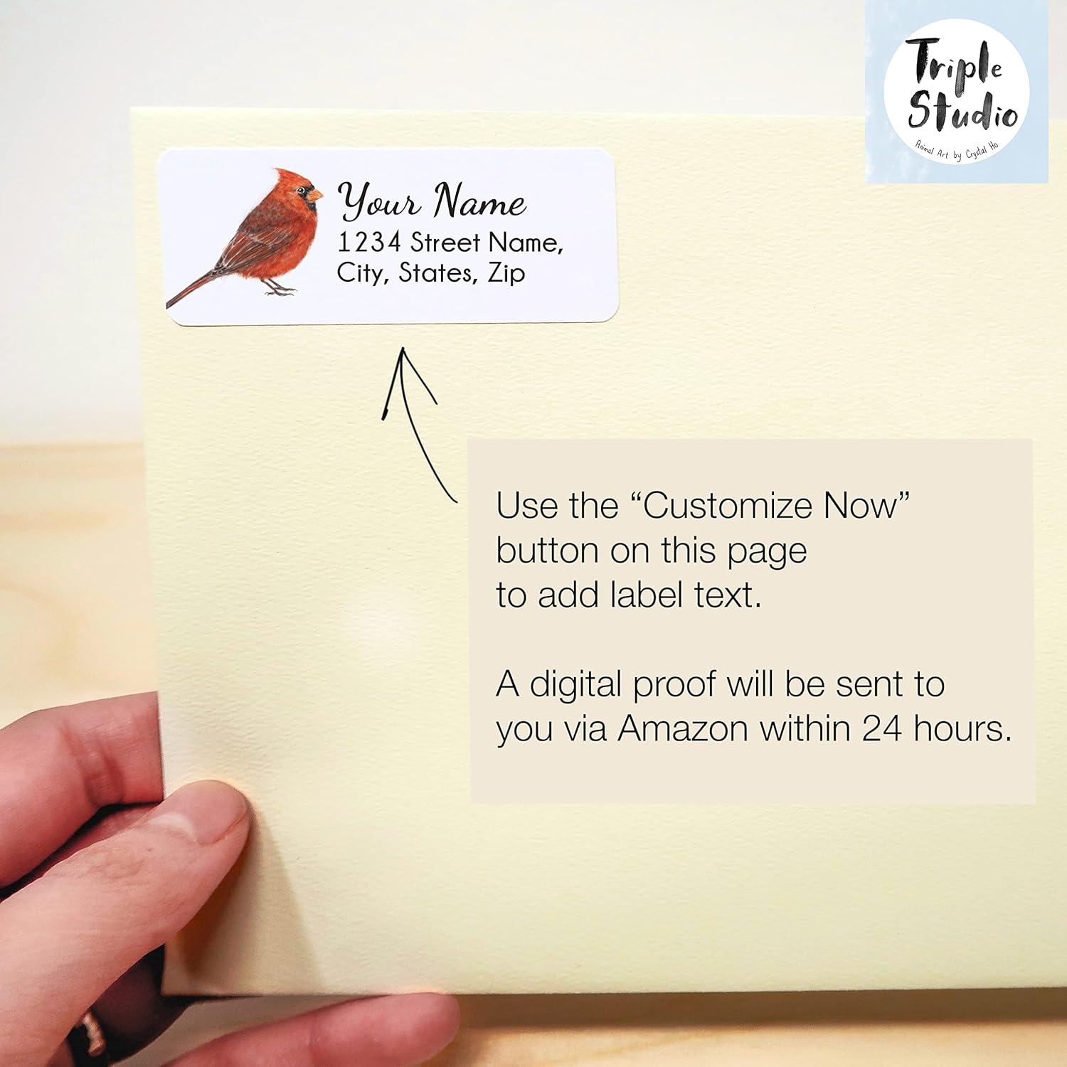 Red Cardinal Personalized Return Address Label, Set of 120 Bird Stickers, Welcome Home Spring Gifts, Office Supplies, Self- Adhesive, Handmade…
