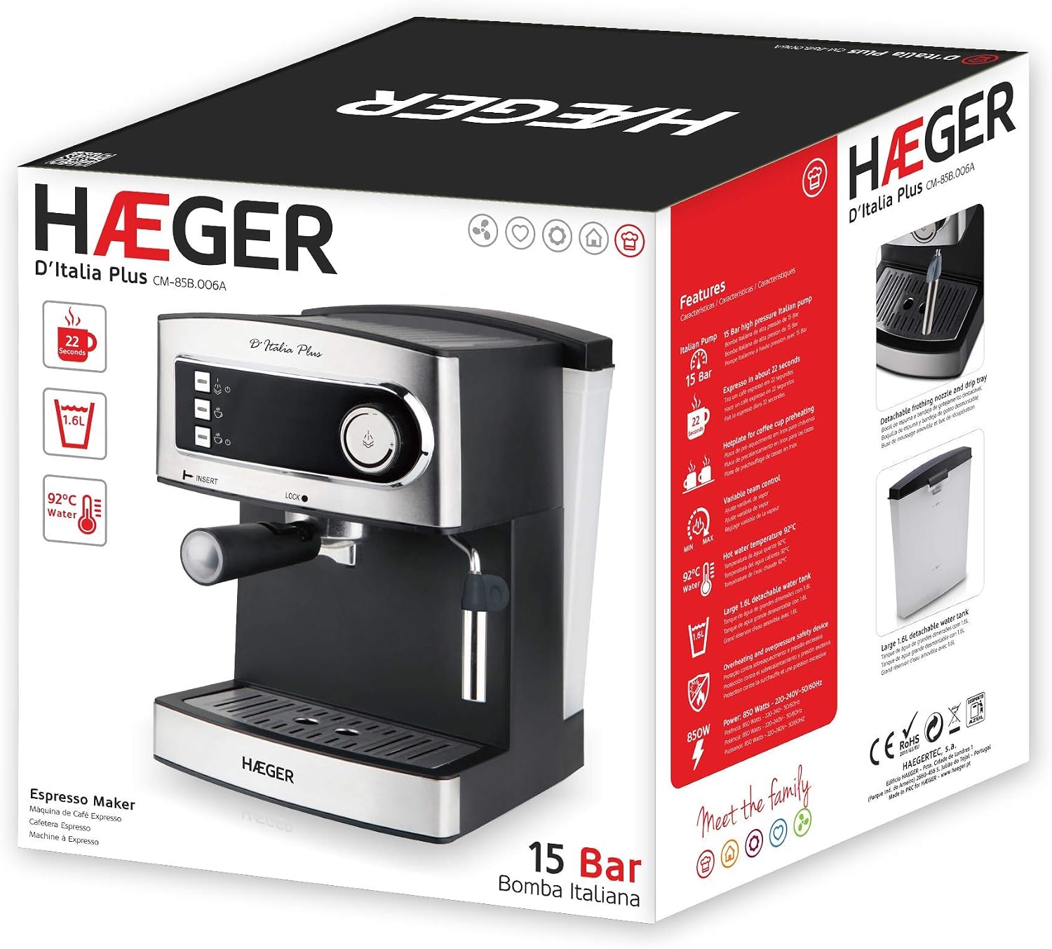 Haeger CM-85B.006A - Cafetera (Independiente, Cafetera de filtro, 1,6 L, De  café molido, 850 W, Negro) : Amazon.es: Hogar y cocina