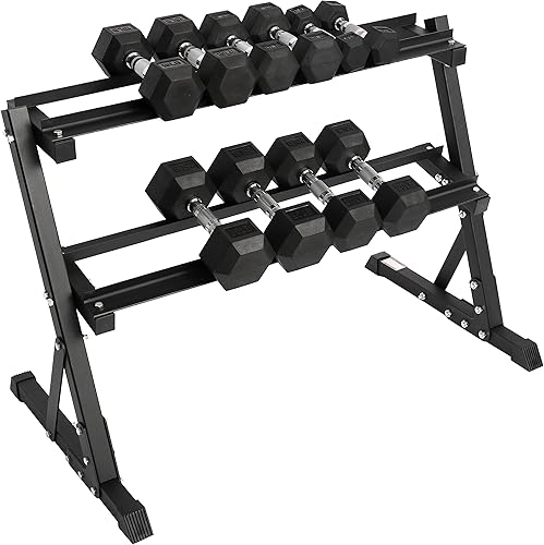 Vista 7 de Signature Fitness Juego de mancuernas hexagonales con revestimiento de goma premium, varios paquetes