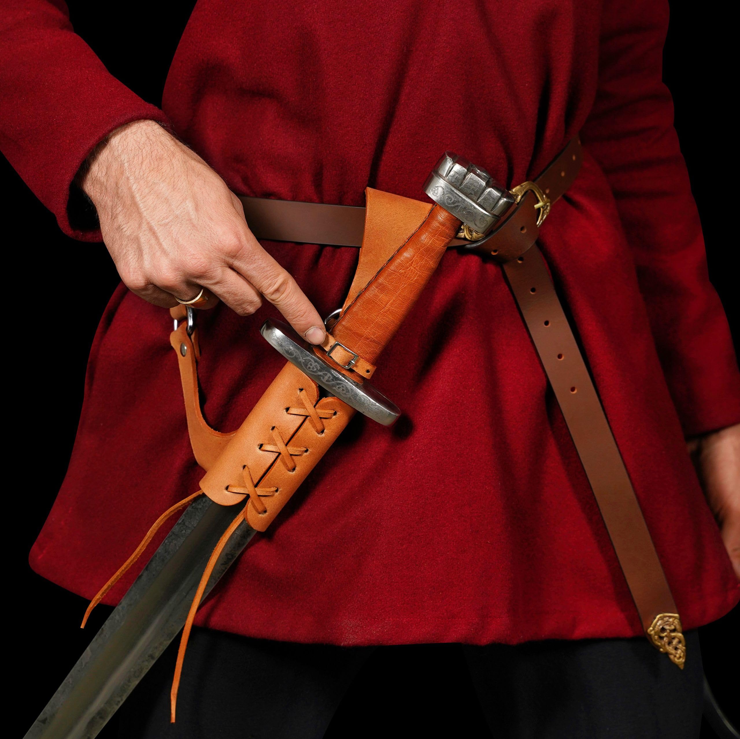 Mythrojan Aventurero medieval de rana espada con soporte de cuero para estoque universal, espada ancha, cutlass