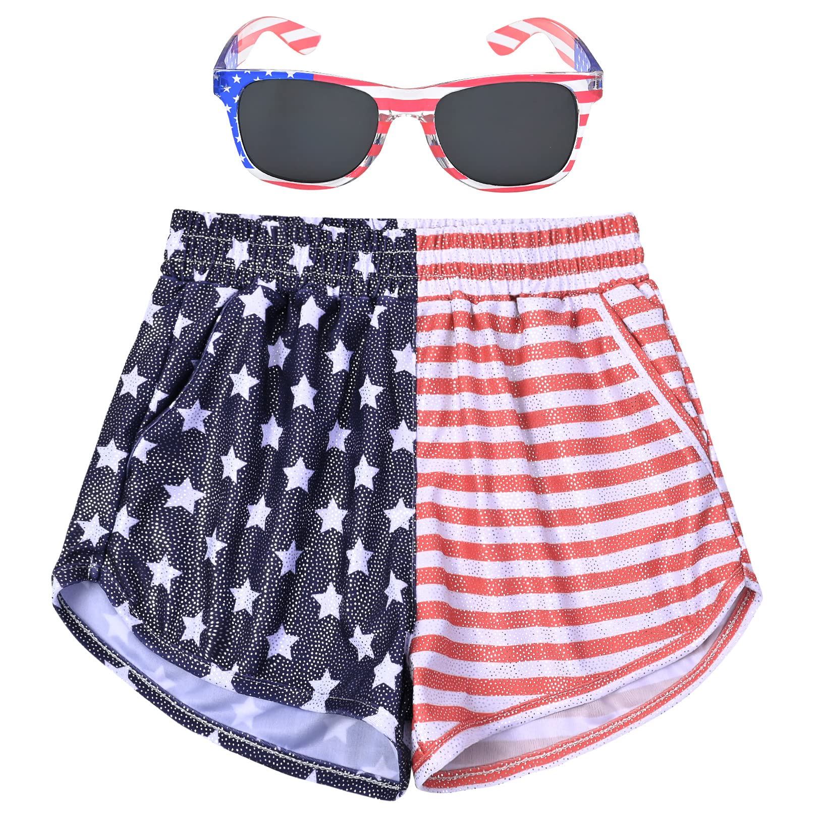 Perfashion Girls Metallic Shorts Shiny Hot Short Sparkly Party Pants &amp;Sunglasses