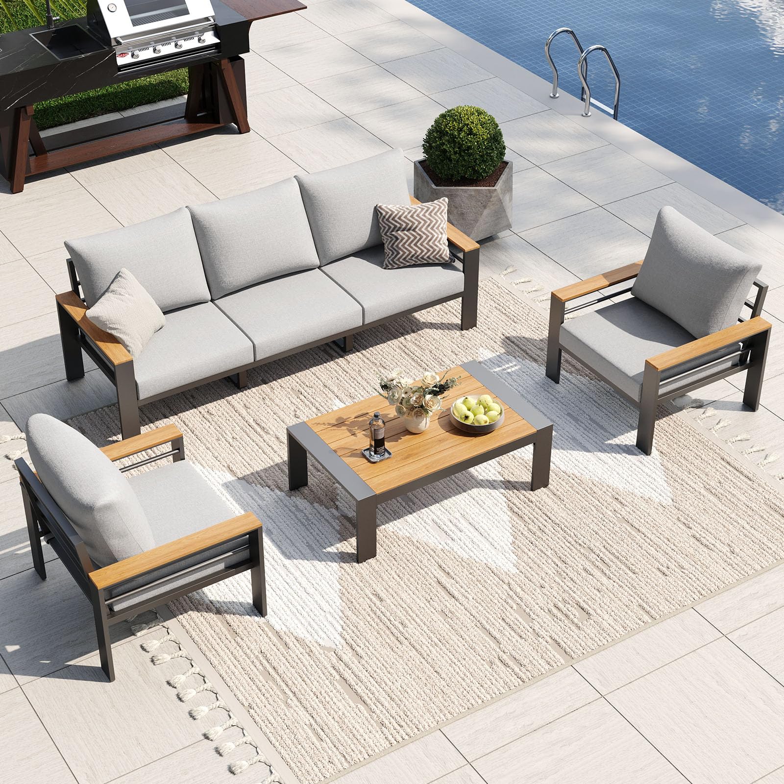 Aoxun Patio Furniture Set, Aluminum Outdoor Furniture with Oversized Seats