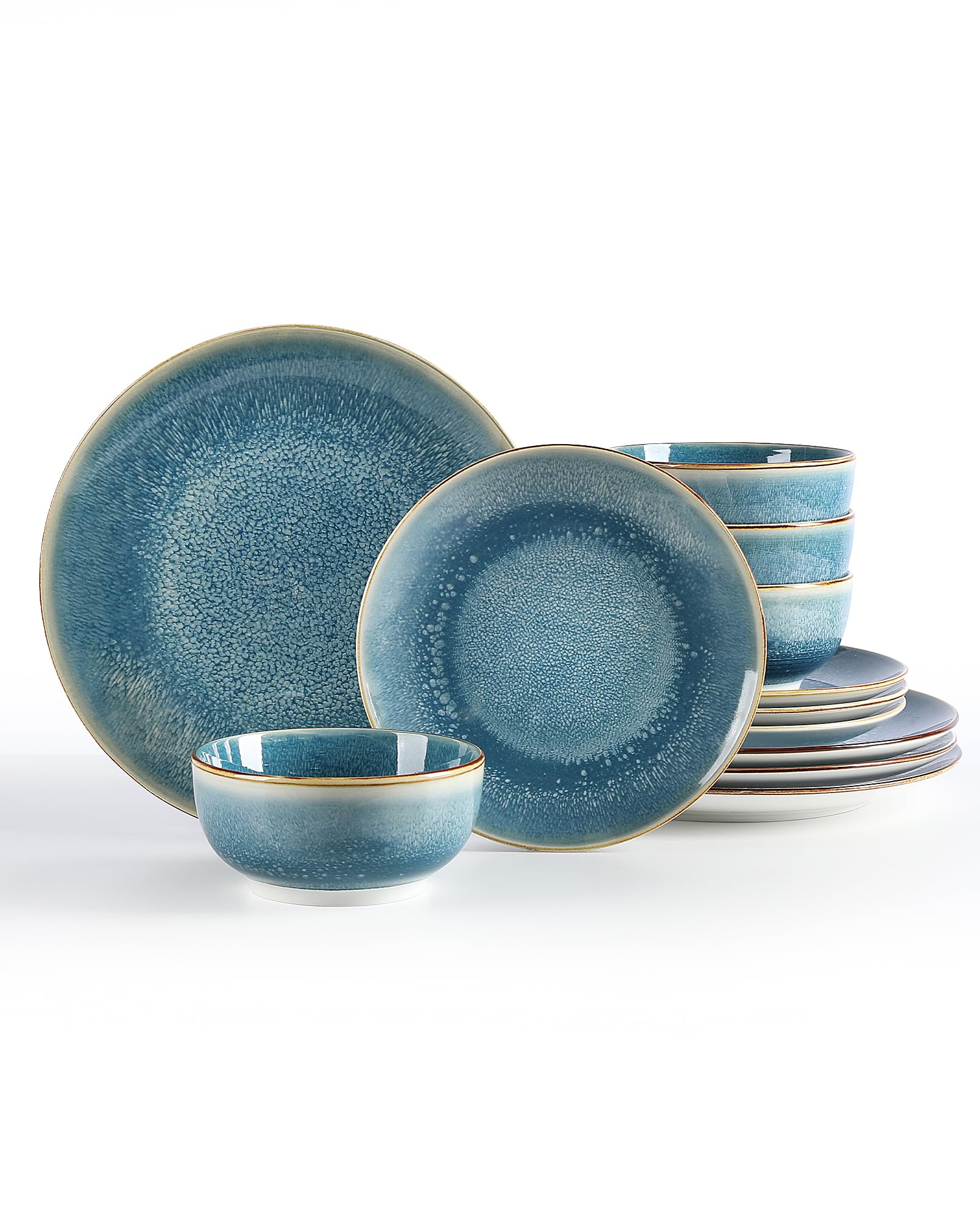 Sweejar Home Juego de vajilla para 4, 12 platos y cuencos de porcelana para cocina, regalo para el hogar, juego de platos resistentes a las astillas y a los arañazos, juego de platos hechos a mano