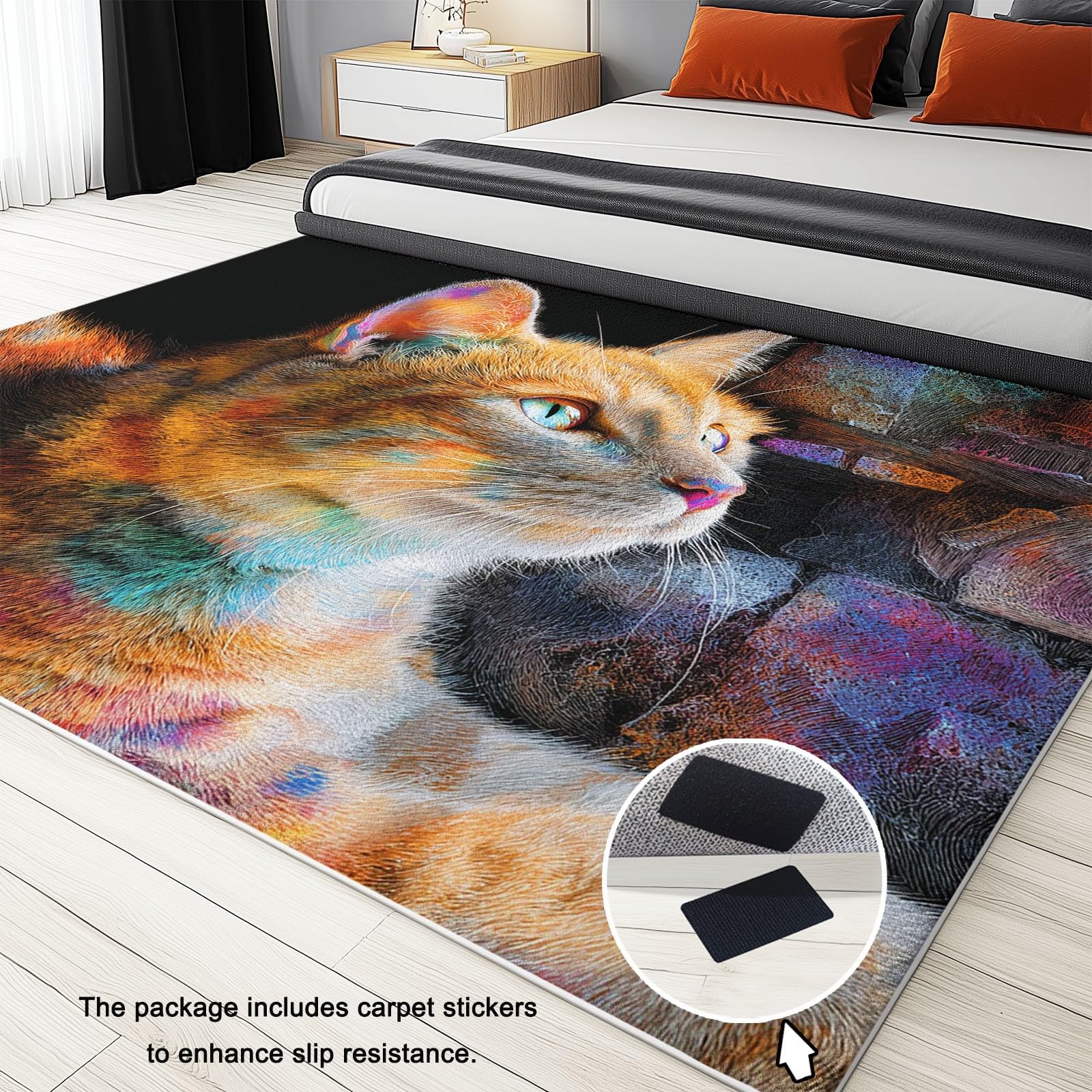 Generico Dywan do przedpokoju z antypoślizgowej sztucznej wełny TPR, dywany dla kotów żywe kolory sztuka portret, zmywalny do salonu sypialni pralni 160 x 230 cm wielbłąd