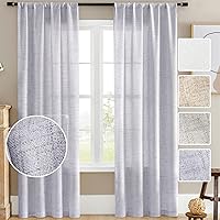 Vista 28 de Cortinas de lino semitransparentes con textura de cocina, 36 pulgadas de largo, cortinas pequeñas con bolsillo para barra, cortinas para cafetería