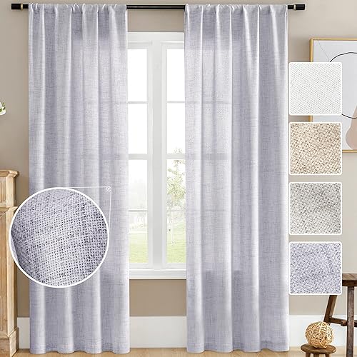 Miniatura 28 de Cortinas de lino semitransparentes con textura de cocina, 36 pulgadas de largo, cortinas pequeñas con bolsillo para barra, cortinas para cafetería