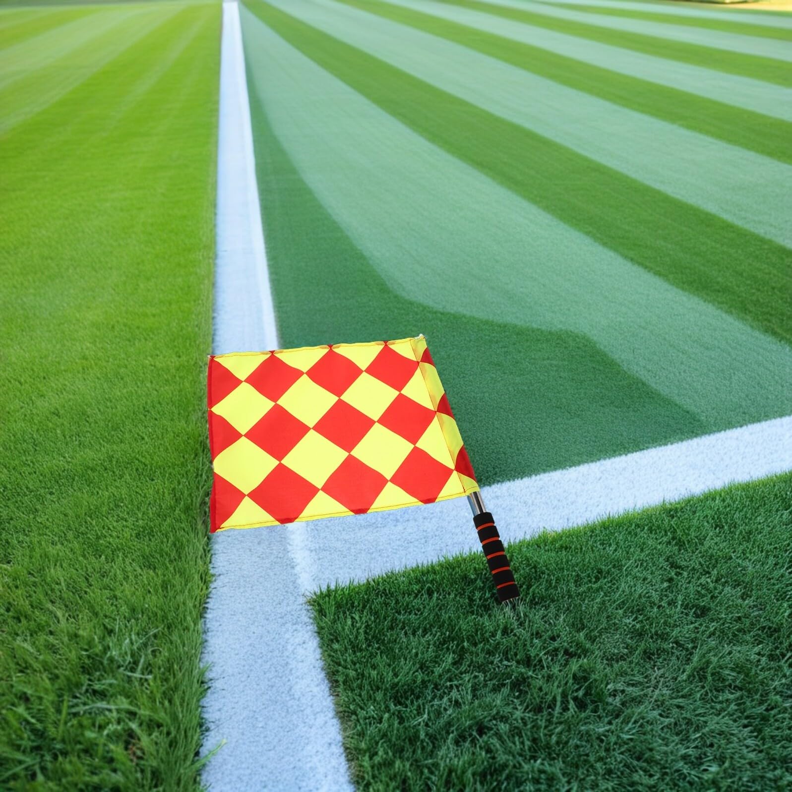 Banderas Oficiales de Árbitro de Fútbol y Atletismo 4 Piezas con Mango de Esponja para Partidos y Torneos Deportivos Banderas a Cuadros Pequeñas y Grandes para Jueces de Línea