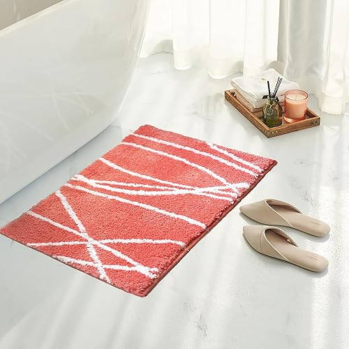 Miniatura 20 de Tititex Alfombra de baño de lujo de línea curva blanca y negra, 24 x 36 pulgadas, alfombra de baño de microfibra extra suave y absorbente, alfombra