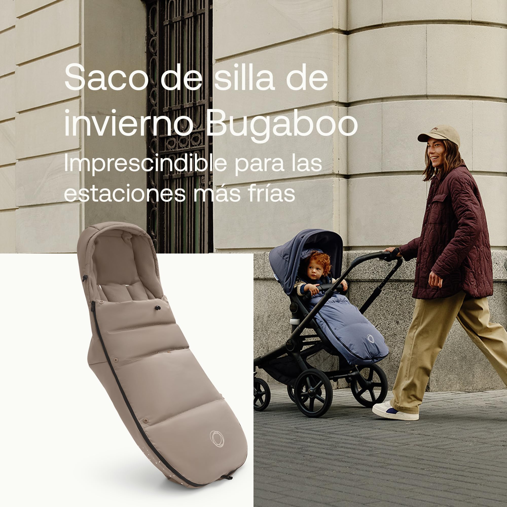 Bugaboo Saco de silla de invierno alto rendimiento y climas extremos, accesorio imprescindible para el carrito con capucha y cremallera bidireccional para mantener pies calientes en Dune Taupe