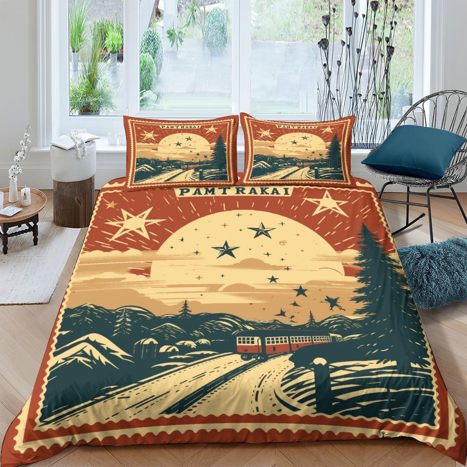 Housse de couette Noël timbre vintage une parure de lit 3 pièces à offrir