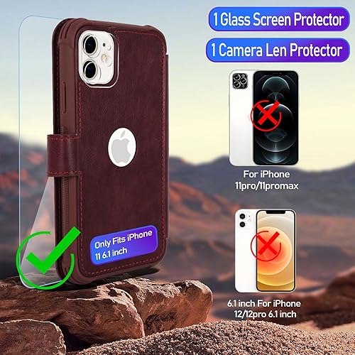 Miniatura 8 de VANAVAGY Funda tipo cartera compatible con iPhone 11 para mujeres y hombres, funda de piel con tapa RFID con soporte para muñecas, carga inalámbrica