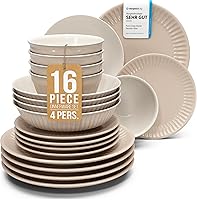 Vista 24 de Juego de vajilla de gres para 4 personas 12 piezas – Juego de platos y cuencos negros mate – Apto para lavavajillas, microondas y resistente a