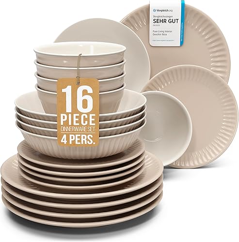 Miniatura 23 de Juego de vajilla de gres para 8 personas, 32 piezas – Juego de platos y cuencos de estilo moderno de cerámica – Apto para lavavajillas y resistente