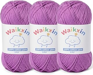 3 Pack of 100% Cotton Yarn for Crocheting,Baby Yarn for Crocheting Soft,5 Ply Milk Cotton Yarn,Sport Weight Cotton Yarn #2,10.6oz/787.4yds Amigurumi Yarn for Puzzle,Clothes&DIY Crafts.(3 Deep Purple)