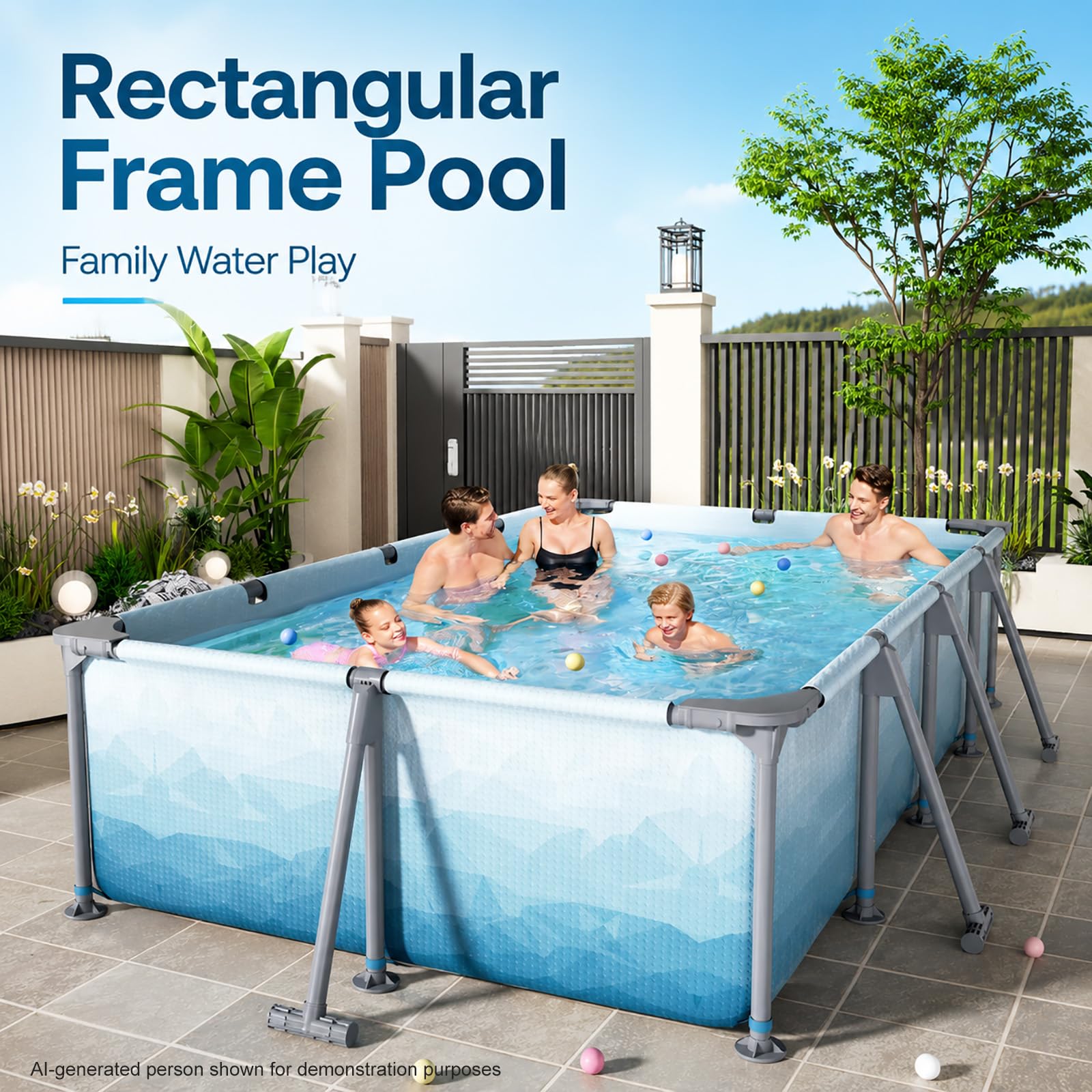 Grande Piscina Fuori Terra Rettangolare con Telaio Rinforzato da Giardino | Supporto Triangolare Stabile, Ampio Spazio Familiare e Scarico Rapido(3m/118in)