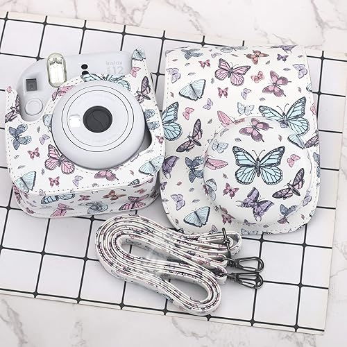 Miniatura 5 de Frankmate Funda protectora compatible con Fujifilm Instax Mini 12 11 9 8 cámara de película instantánea con bolsillo y correa ajustable (mariposa