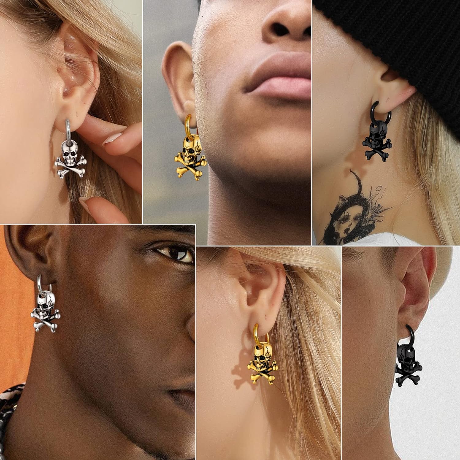GoldChic Jewelry Skull Earrings Studs For Men, Stainless Steel Retro Vintage Gothic Skeleton Huggie Earrings, Halloween Gifts Hip Hop Jewelry for Man - Image 9