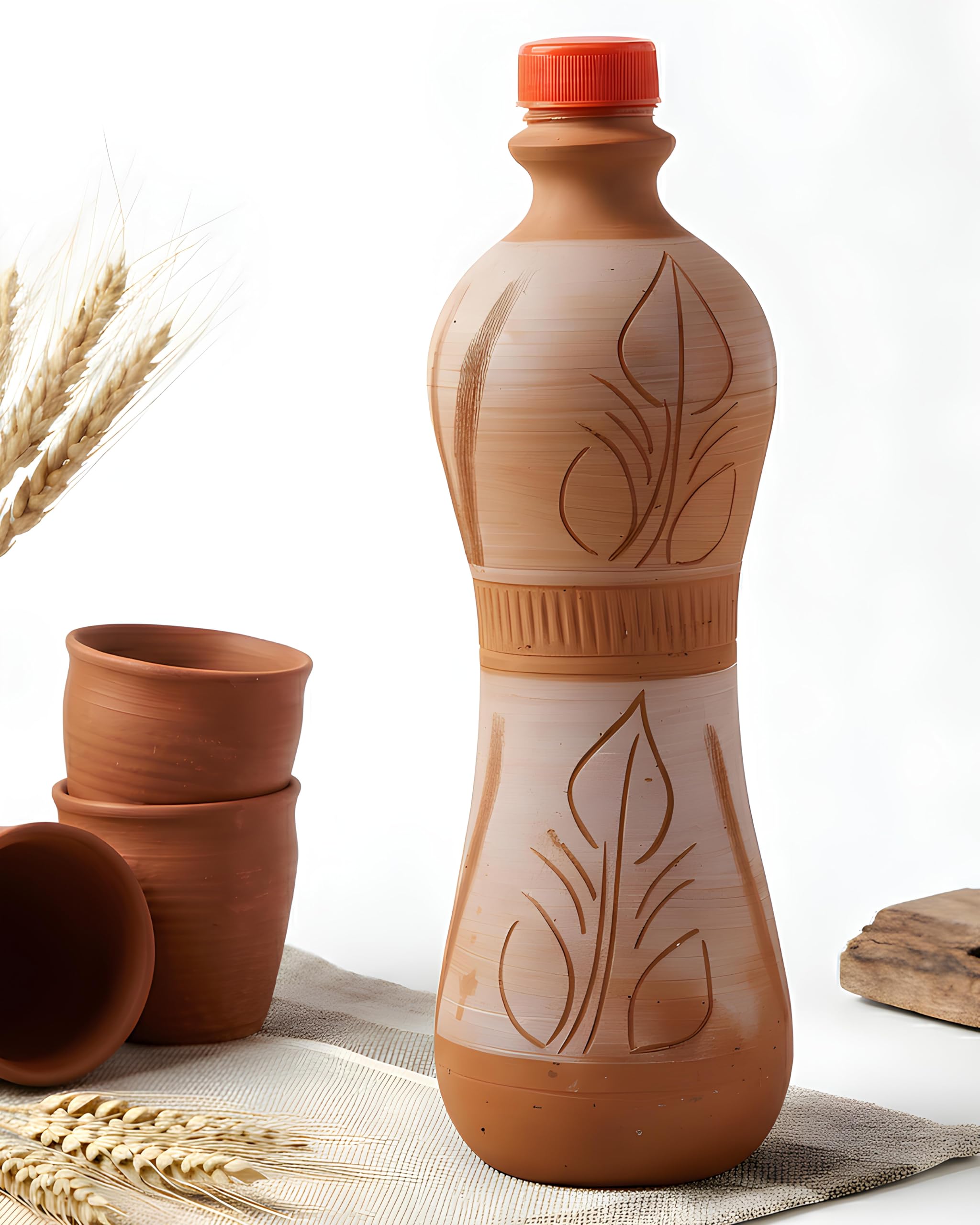 HAYSELL Natural Clay Water Bottle 1 Litre | Terracotta Mitti Bottle for Cooling Water | Eco-Friendly, Reusable, BPA-Free | Keeps Water Fresh & Cool | Made in India (Pack of 1)