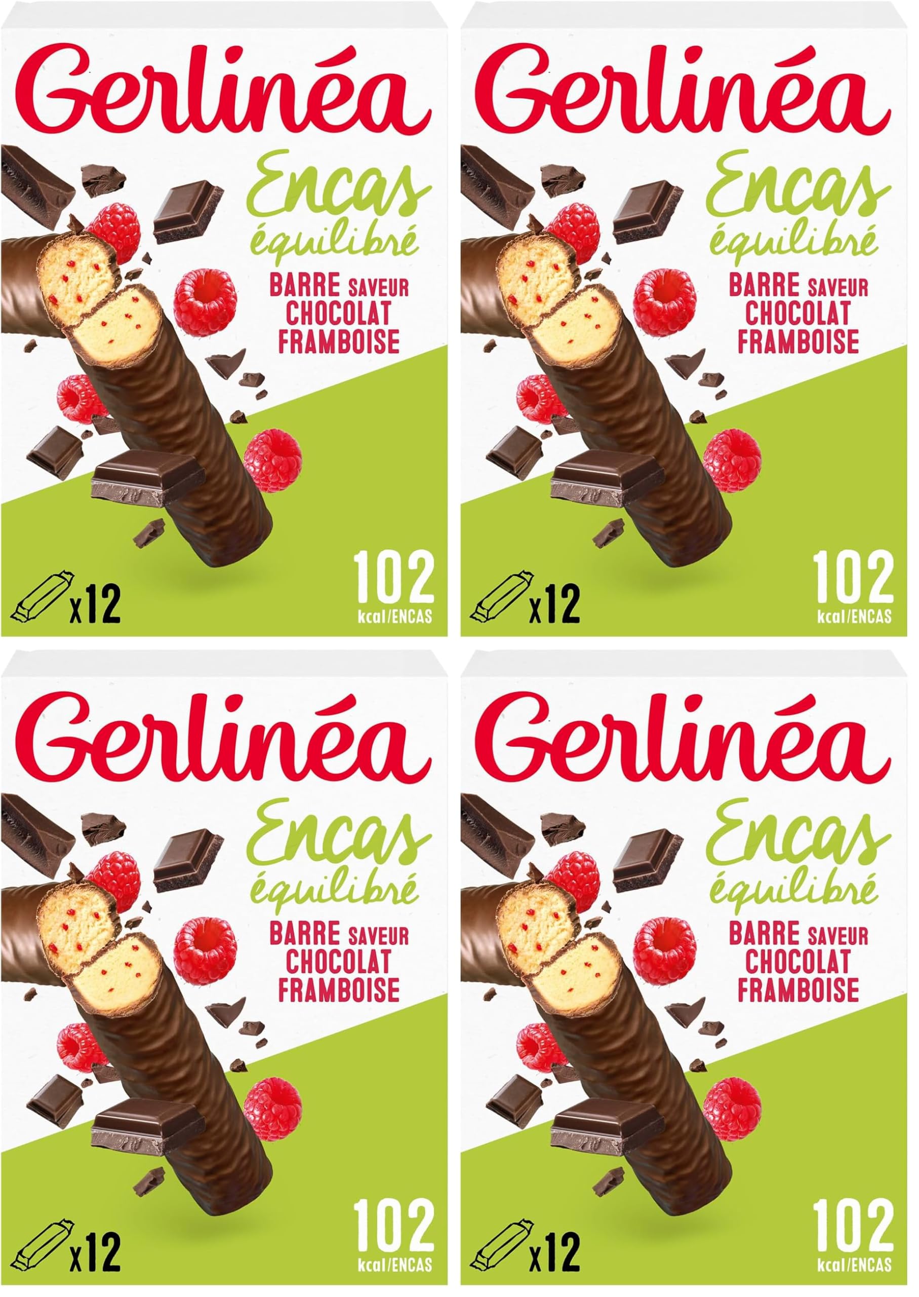 GERLINÉA – Barres Protéinées Chocolat Noir Framboise – Encas Équilibré pour Goûter et Petit-Déjeuner – Réduites en Sucre, Sans Huile de Palme – Boîte de 12 Barres, 372 g