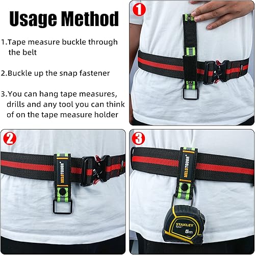 Miniatura 6 de MELOTOUGH Cinturón de herramientas de trabajo de tela de nailon de 2 pulgadas + soporte de cinta métrica Soporte de cinta métrica Funda para