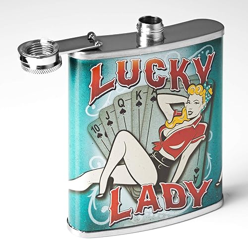 Miniatura 92 de American Art Decor Frasco de licor de 8 onzas – Petaca de acero inoxidable a prueba de fugas para whisky, vodka y tequila – Divertidos frascos