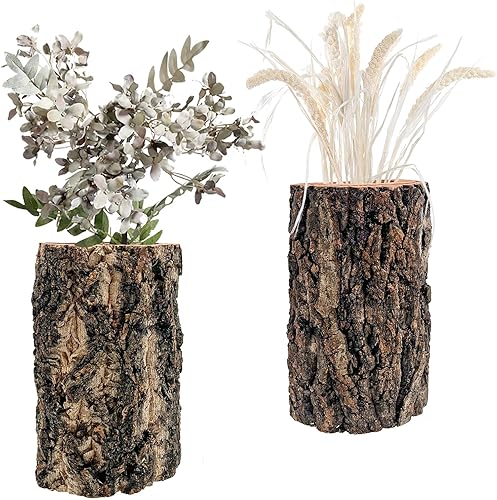 AceList Juego de 2 macetas de pared de madera natural para plantas de interior, decoración rústica hecha a mano para arreglos únicos de jarrones de