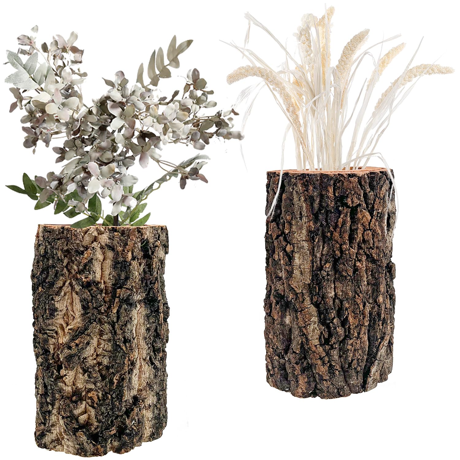 AceList Set of 2 Natural Wood Wall Planters for Indoor Plants- Handcrafted Farmhouse Rustic Decor for Unique Wall Pocket Vase Arrangements, Wood Wall Decor for Home (Yellow Thunderwood)