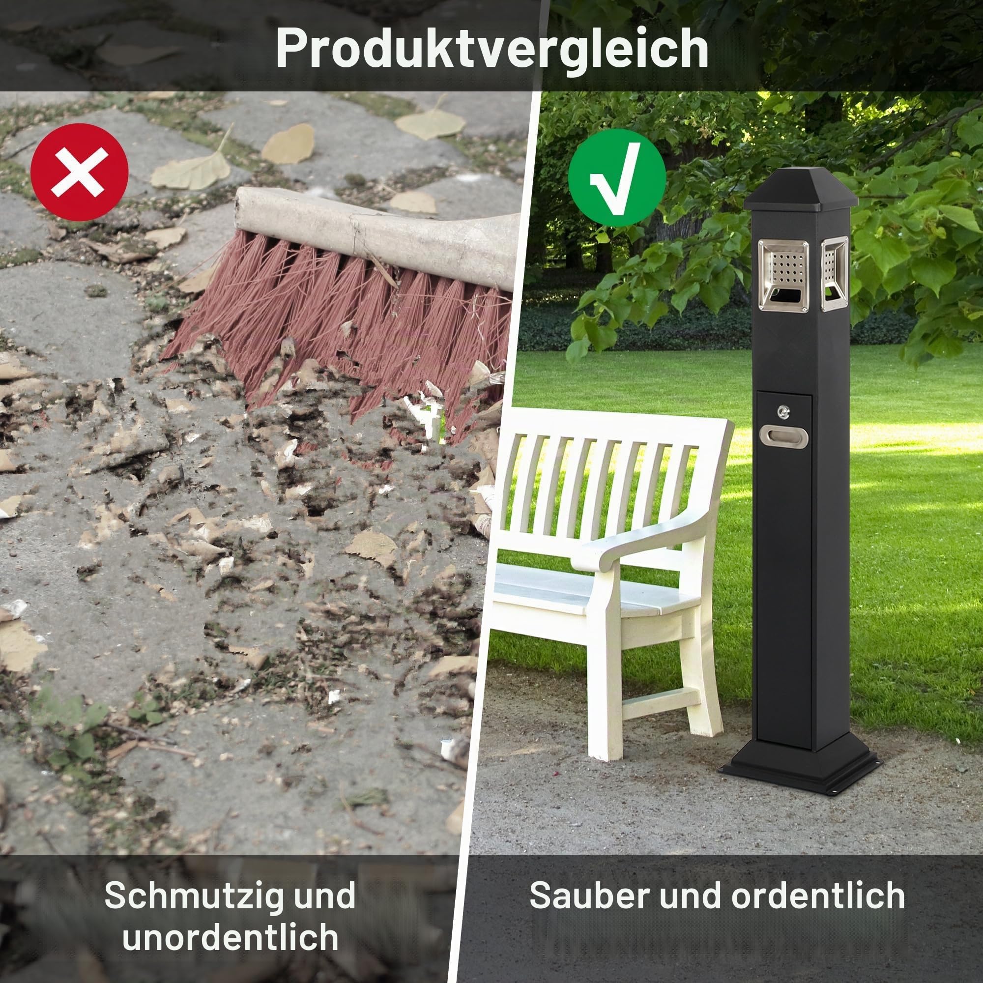1,2 m freistehender Papierkorb mit 4 Körben, wasserdicht Mülleimer Büro aus Edelstahl mit Schlüssel, vertikaler Papiereimer, Metall trash can für Pub Hotel Restaurant Garten