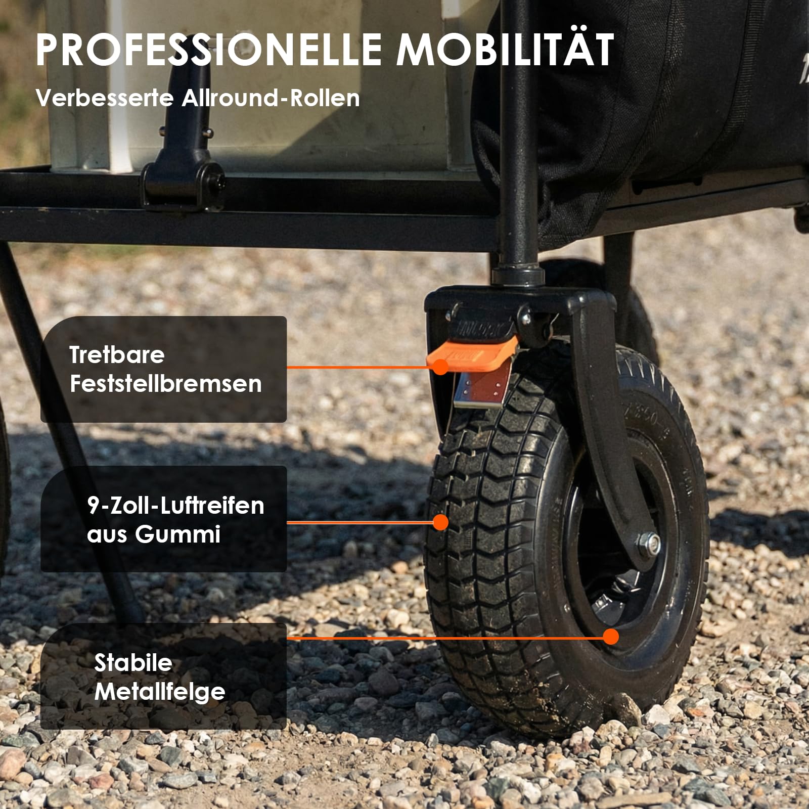 TARION Titanrig Cart Pro Kamerawagen Robuster Filmwagen mit Lufträdern | Film Cart Kamera Wagen Videowagen mit Schwenkrädern & hoher Tragkraft für Studio Bühne Filmemacher Profi Fotografen