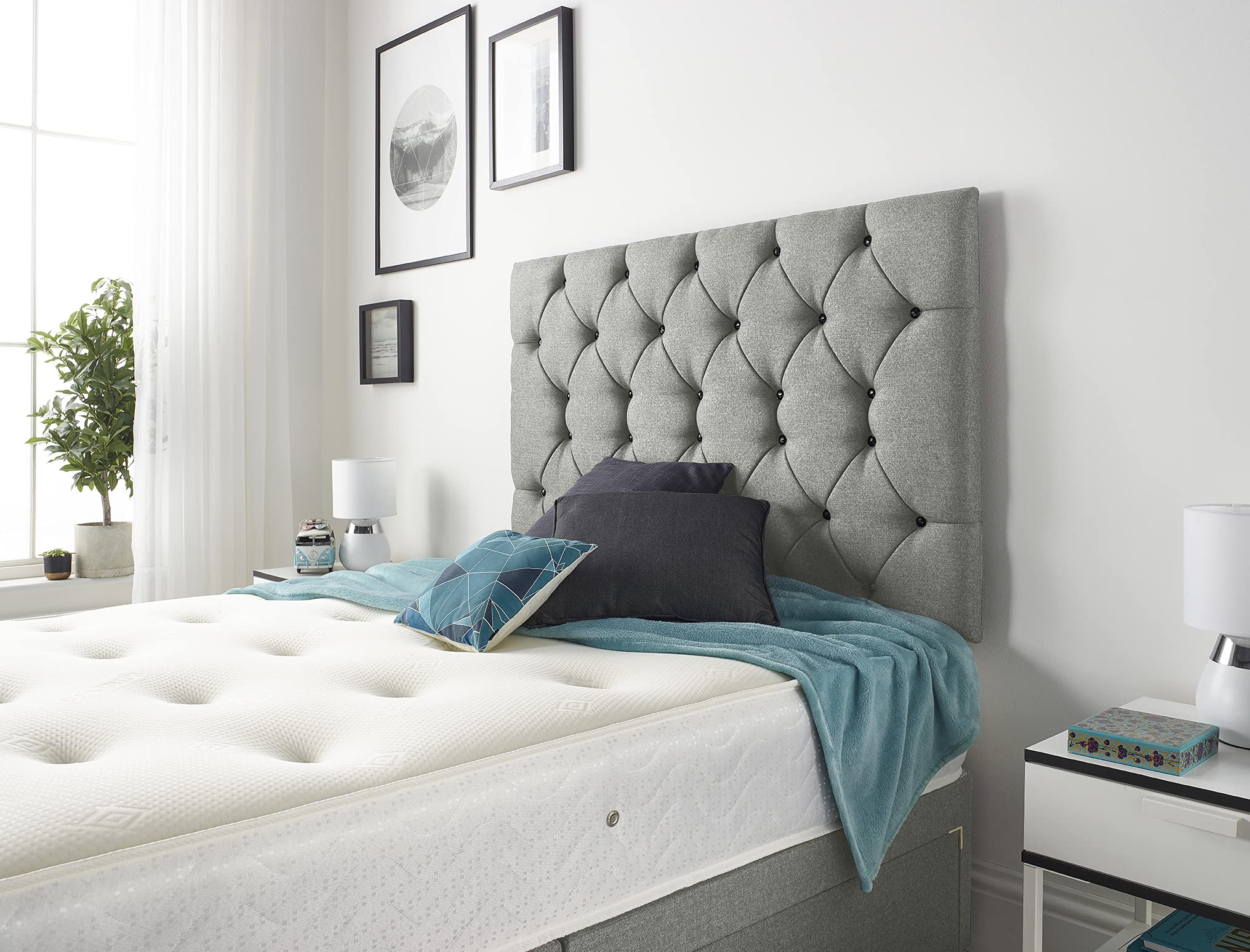 Bed Centre Premier 32 Inch or 54 Inch Headboard Available in Different Fabrics and Colours - 3FT,4FT,4FT6,5FT,6FT (4FT6 Double, 32 Inch High With Struts, Tweed Grey)