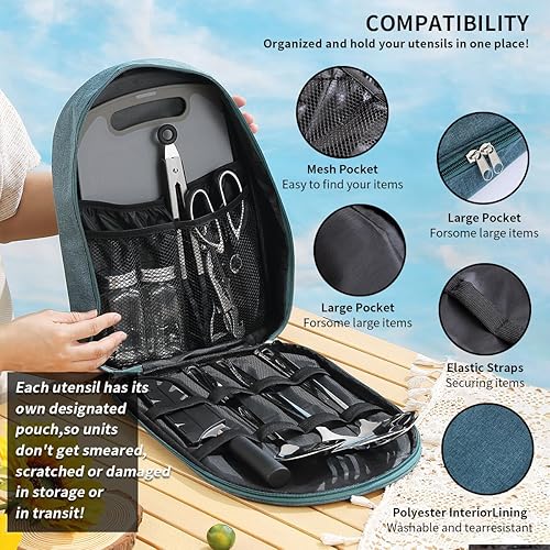 Miniatura 4 de Evanda Juego de utensilios de cocina de 10 piezas, acero inoxidable para cocinar y asar al aire libre, juego de viaje perfecto para viajes, camping,