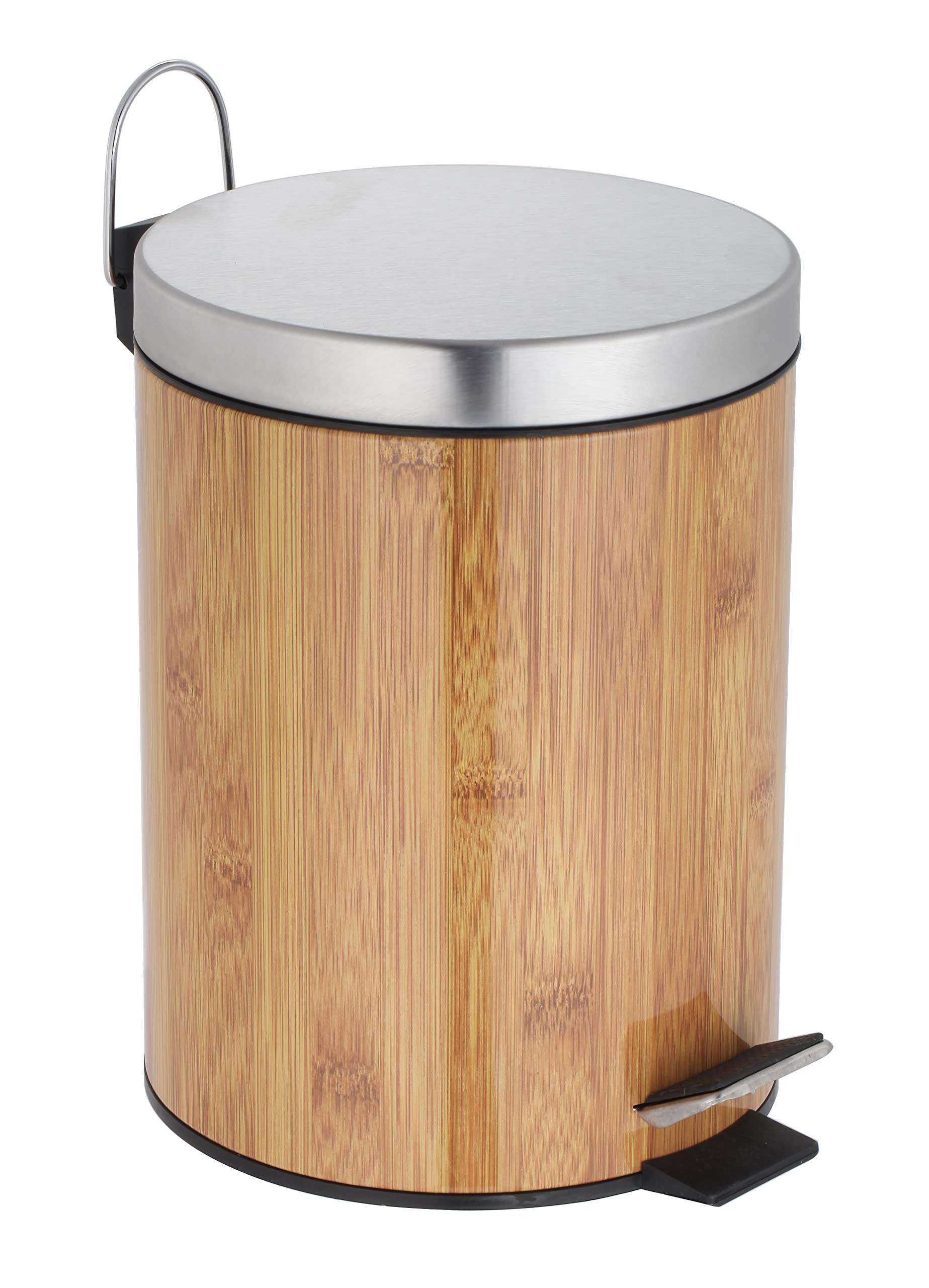 Zahari Home Woodland Metal Step Can 5 Liters/ 1.3 Gallon Soft Close Wastebasket for Bathroom, Bedroom, Kitchen, Office - Includes Removable Liner Bucket, Natural